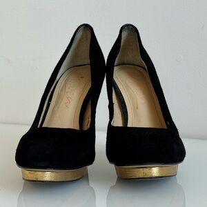 Black Suede/Gold leather Heels 4.25” heels